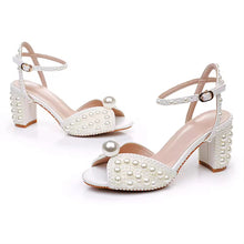 Load image into Gallery viewer, 7cm Pearl Block Heels - White or Ivory
