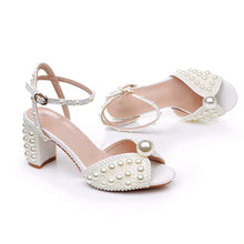 Load image into Gallery viewer, 7cm Pearl Block Heels - White or Ivory
