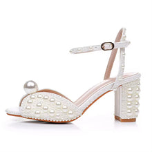 Load image into Gallery viewer, 7cm Pearl Block Heels - White or Ivory
