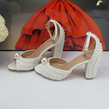 Load image into Gallery viewer, Pearl Block Heels &amp; Bag
