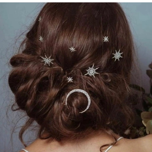 Celestial Moon and Stars Tiara and Hair Clips