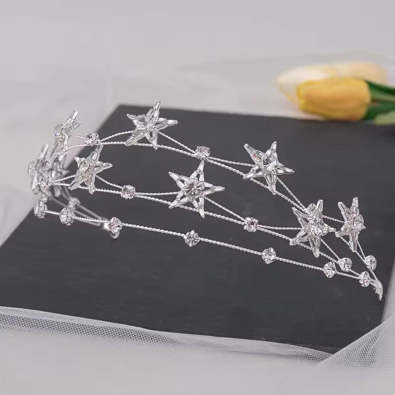 Celestial Silver or Gold Stars Tiara, Bridal Headband