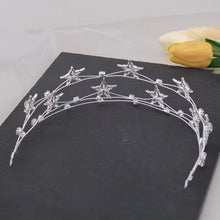 Load image into Gallery viewer, Celestial Silver or Gold Stars Tiara, Bridal Headband
