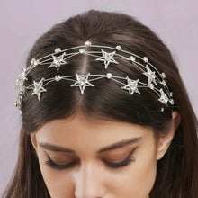 Load image into Gallery viewer, Celestial Silver or Gold Stars Tiara, Bridal Headband
