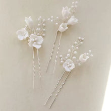 Load image into Gallery viewer, Ceramic Flower Hairpins | Silver Set of 3
