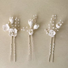 Load image into Gallery viewer, Ceramic Flower Hairpins | Silver Set of 3
