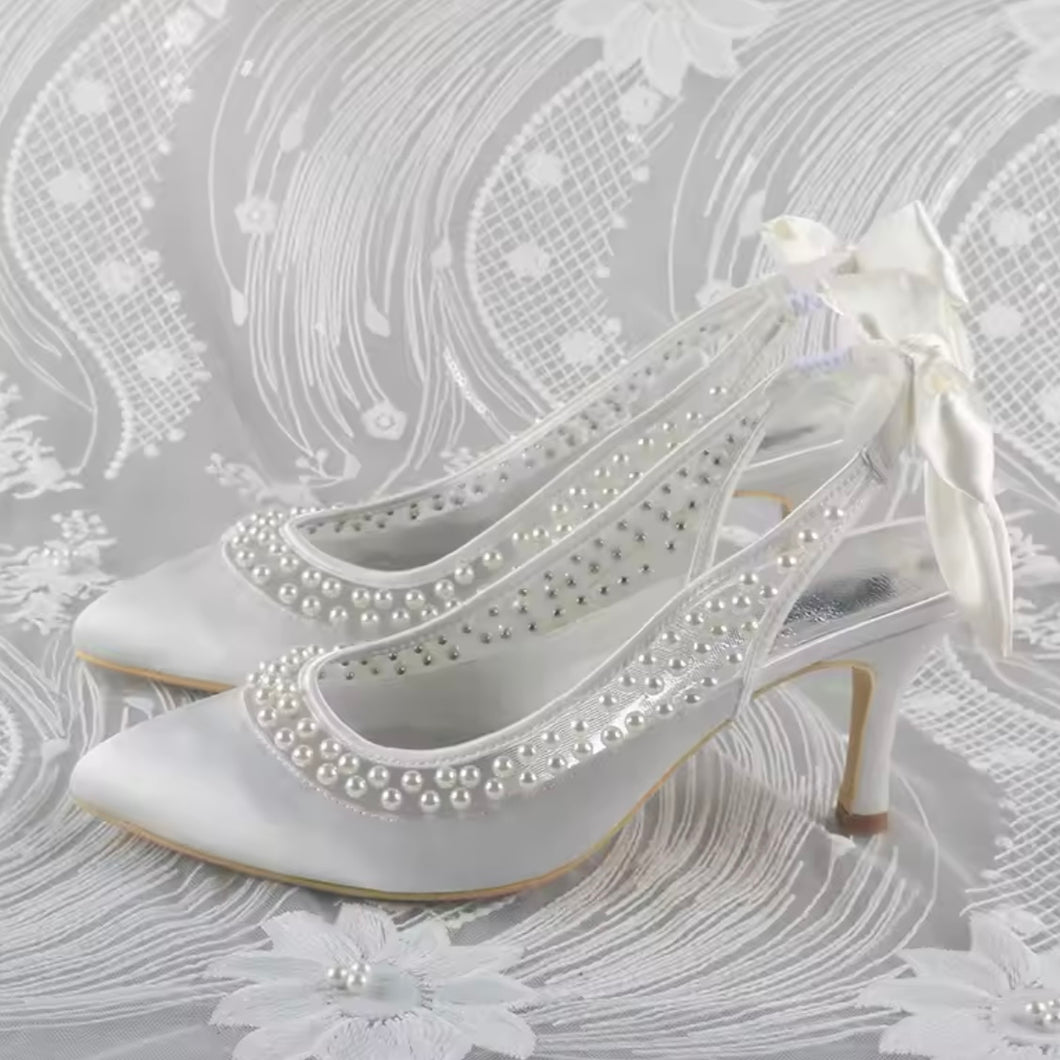 Ivory Pearl Satin Sling Backs