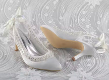 Load image into Gallery viewer, Ivory Pearl Satin Sling Backs
