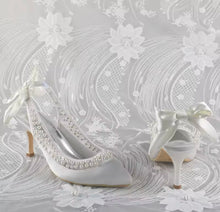 Load image into Gallery viewer, Ivory Pearl Satin Sling Backs
