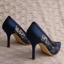 Load image into Gallery viewer, Navy Blue Lace Heels
