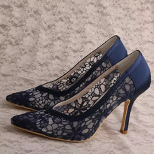 Load image into Gallery viewer, Navy Blue Lace Heels
