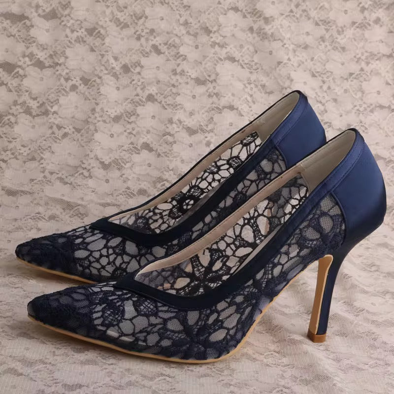 Navy Blue Lace Heels – Becci's Bridal Designs