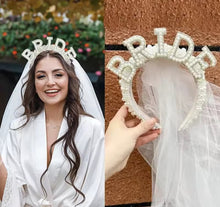 Load image into Gallery viewer, Pearl Bride Headband &amp; Veil

