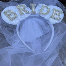 Load image into Gallery viewer, Disney Ear Pearl Bride Headband &amp; Veil
