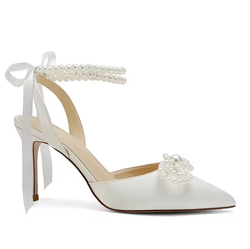 Sling Back Bridal Heels with Pearls