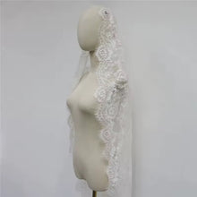 Load image into Gallery viewer, Off White Mantilla Cathedral Veil – Full Lace Long Length Bridal Veil
