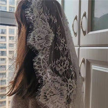 Load image into Gallery viewer, Off White Mantilla Cathedral Veil – Full Lace Long Length Bridal Veil
