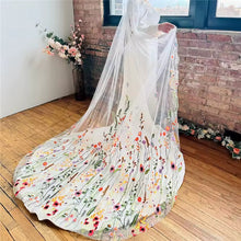 Load image into Gallery viewer, Secret Garden Orange Embroidered Edge Wedding Veil – Floral Tulle Veil, Long Length
