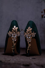 Load image into Gallery viewer, Green Velvet Wedding Shoes with 'Cherry Blossom' UK9.5 / US12
