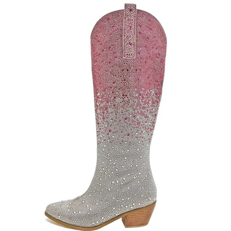 Pink Ombre Rhinestone Cowgirl Bridal Boots