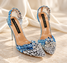 Load image into Gallery viewer, Ice Princess Blue Crystal Bridal Shoes &amp; Matching Snowflake Clutch
