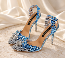 Load image into Gallery viewer, Ice Princess Blue Crystal Bridal Shoes &amp; Matching Snowflake Clutch
