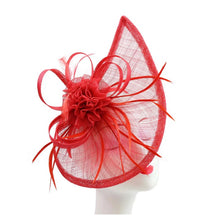 Load image into Gallery viewer, Sinamay Tear Drop Fascinator with Flower and Feathers
