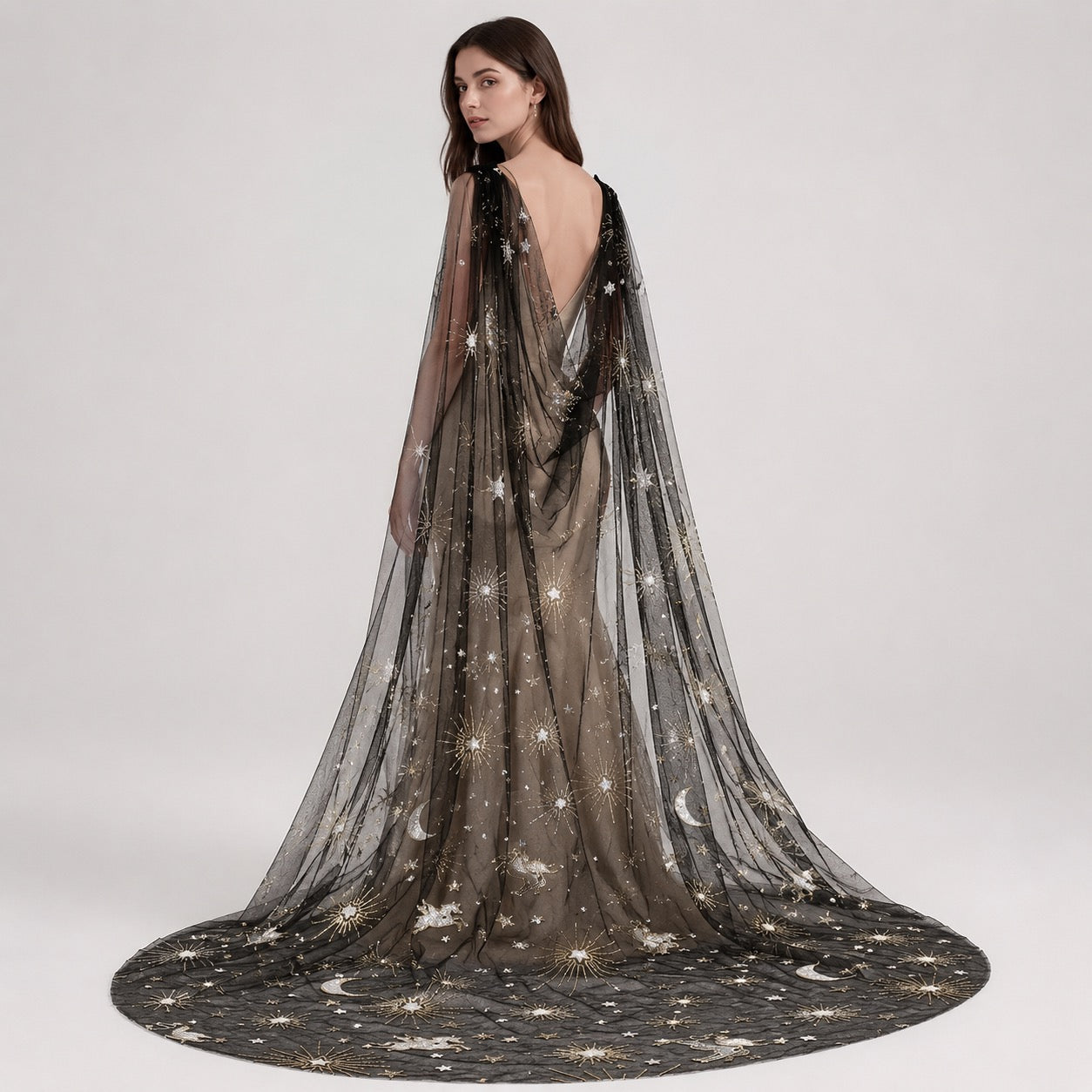Luxury Black Celestial Wedding Cape – Becci's Bridal Designs