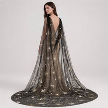 Load image into Gallery viewer, Luxury Black Celestial Wedding Cape
