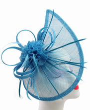 Load image into Gallery viewer, Sinamay Tear Drop Fascinator with Flower and Feathers
