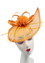 Load image into Gallery viewer, Sinamay Tear Drop Fascinator with Flower and Feathers
