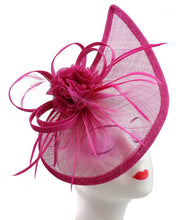 Load image into Gallery viewer, Sinamay Tear Drop Fascinator with Flower and Feathers
