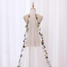 Load image into Gallery viewer, Autumnal embroidered Veil - Cathedral Length Floral Lace Edge Bridal Veil
