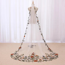 Load image into Gallery viewer, Autumnal embroidered Veil - Cathedral Length Floral Lace Edge Bridal Veil
