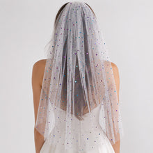 Load image into Gallery viewer, White Wedding Veil with Multicoloured Hearts and attached comb
