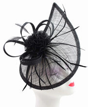 Load image into Gallery viewer, Sinamay Tear Drop Fascinator with Flower and Feathers
