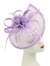 Load image into Gallery viewer, Sinamay Tear Drop Fascinator with Flower and Feathers
