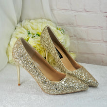 Load image into Gallery viewer, Gold Glitter Wedding Shoes – Pointed Toe Princess Bridal Heels
