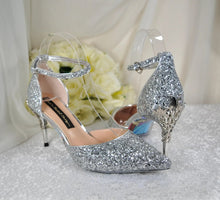 Load image into Gallery viewer, Silver Glitter Bridal Sandals - UK4 - Ready to Ship
