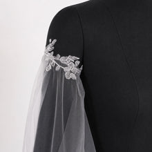 Load image into Gallery viewer, Bicep Wedding Cape with Lace, Detachable Dress Sleeves, Bridal Wings, Veil, Bride Cape

