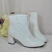 Load image into Gallery viewer, Glitter Bridal Boots – Sparkling Block Heel Wedding Ankle Boots
