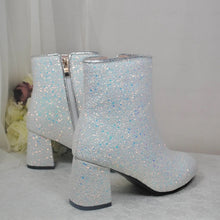 Load image into Gallery viewer, Glitter Bridal Boots – Sparkling Block Heel Wedding Ankle Boots
