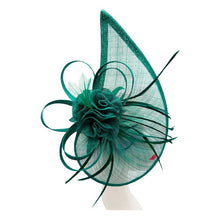 Load image into Gallery viewer, Sinamay Tear Drop Fascinator with Flower and Feathers
