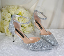 Load image into Gallery viewer, Silver Glitter Bridal Sandals - UK4 - Ready to Ship
