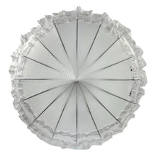 Load image into Gallery viewer, White Frilled Pagoda Umbrella with White Handle – Bridal &amp; Wedding Umbrella
