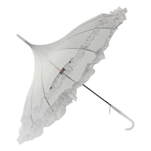 Load image into Gallery viewer, White Frilled Pagoda Umbrella with White Handle – Bridal &amp; Wedding Umbrella
