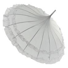 Load image into Gallery viewer, White Frilled Pagoda Umbrella with White Handle – Bridal &amp; Wedding Umbrella

