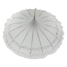 Load image into Gallery viewer, White Frilled Pagoda Umbrella with White Handle – Bridal &amp; Wedding Umbrella
