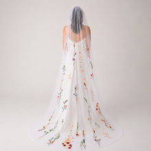 Load image into Gallery viewer, Beautiful cathedral white wedding veil bright embroidered flowers
