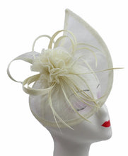 Load image into Gallery viewer, Sinamay Tear Drop Fascinator with Flower and Feathers
